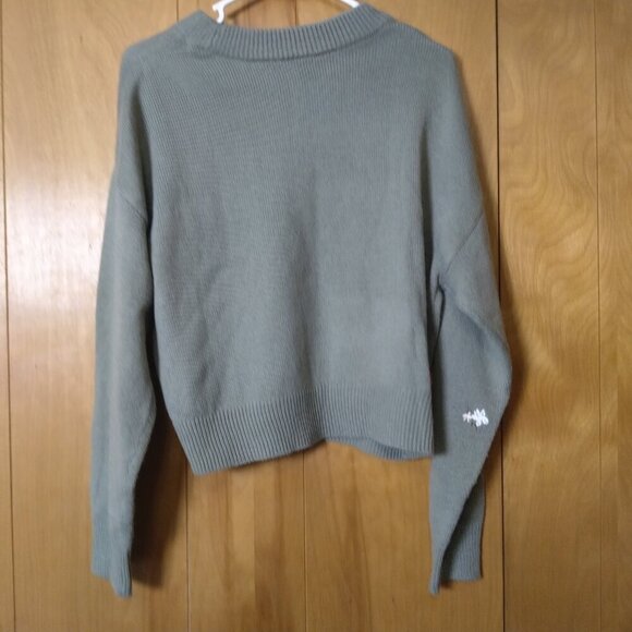 Divided H&M Women's Medium Light Green Embroidered Floral Cropped Knit Sweater - Picture 4 of 6